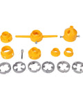 Pro Tip Ratchet Pipe Threader Kit For PVC Pipes parts, including yellow plastic dies and metal threading components.