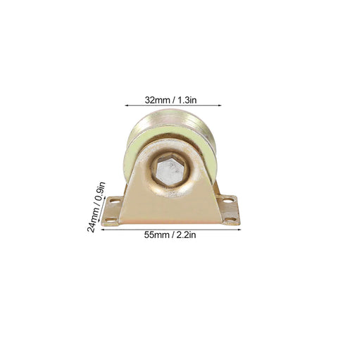 Front view of 32mm Sliding Gate Roller Set, U Type Groove Wheel Track Rail, high-strength wear-resistant steel, for industrial use