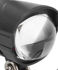 Dual Function 12W E Bike Front Headlight With Built In Horn close-up showing aluminum alloy and plastic housing