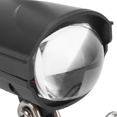 Dual Function 12W E Bike Front Headlight With Built In Horn close-up showing aluminum alloy and plastic housing