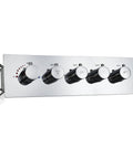 Luxury LED Rain Shower System With Built In Bluetooth Speakers And Thermostatic Faucet Set five function matte black control panel with chrome knobs.
