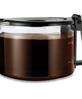 Universal Glass Coffee Carafe Replacement 4 To 5 Cup Capacity BPA Free Dishwasher Safe Borosilicate Glass filled with coffee