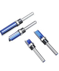 Get Ready For A Flawless Finish With This 4 Pcs Flush Trim Router Bit Set featuring blue-coated bits and smooth bearings for precise trimming.