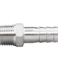 Stainless Steel Half Inch Hose Barb to Three Eighth Inch NPT Male Fittings For Home Brew Beer Lines, side view