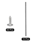 High Grade Top Shelf 10 Pack 1mm X 400mm Carbon Fiber Rods And 50 Pack 2mm X 8mm Self Tapping Screws showing carbon rods and screws.