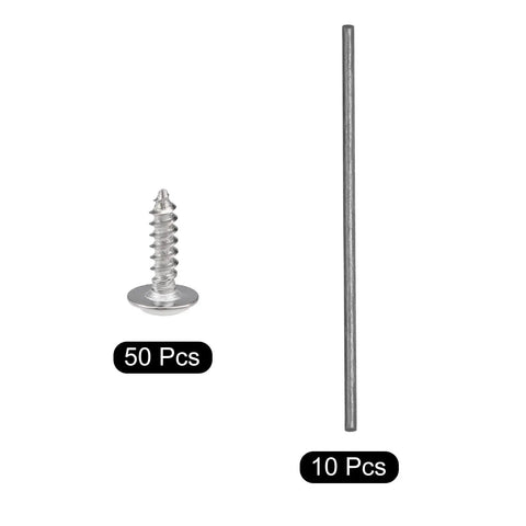 High Grade Top Shelf 10 Pack 1mm X 400mm Carbon Fiber Rods And 50 Pack 2mm X 8mm Self Tapping Screws showing carbon rods and screws.