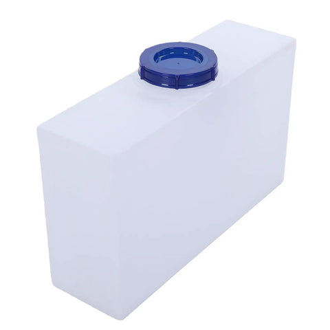 6 Gallon Food Grade LLDPE RV Water Tank For Camping Trailer And Boat Drinking Water Storage One Piece No Leaks Build With Extreme Temperature Tolerance From Minus Forty Celsius To Eighty Celsius with blue cap visible