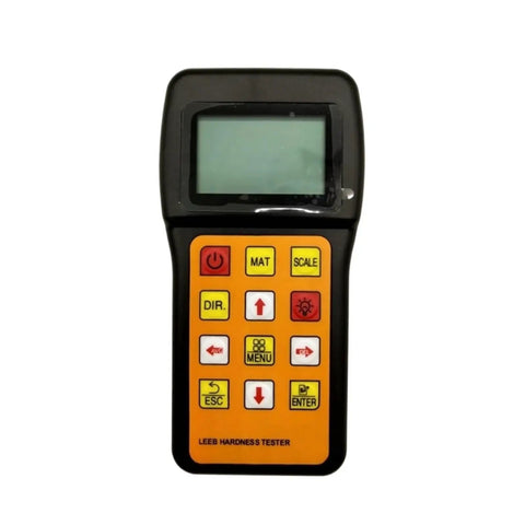 Portable Digital Leeb Hardness Tester With Tough Compact Build And No Sweat One Grip Operation For All Metal Alloys Quick Multi Scale Readings Like HRC HRB HV Totally Legit For Every Field Pro shown front view with buttons and display.