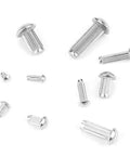 Heavy Duty Stainless Steel Rivet Kit 160 Piece Assorted Round Knurled Fasteners, various sizes and shapes.