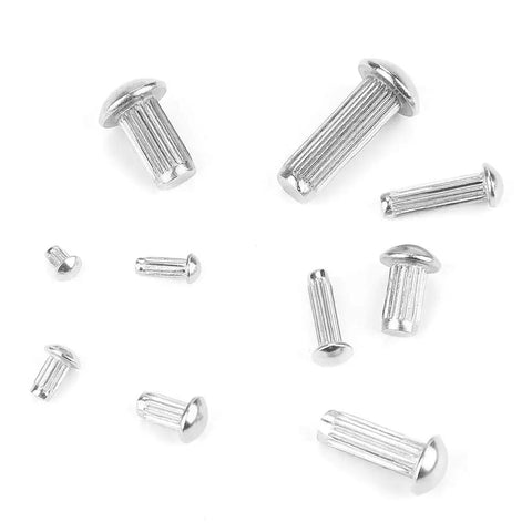 Heavy Duty Stainless Steel Rivet Kit 160 Piece Assorted Round Knurled Fasteners, various sizes and shapes.