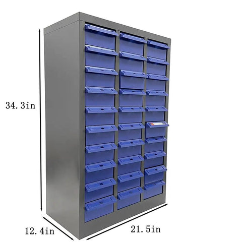 Side view of 30 Drawer Tool Storage Cabinet For Bolts And Nuts Heavy Duty Steel Hardware Organizer Craft Parts Cabinet.