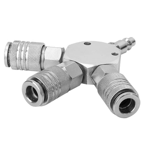 Three Way Air Hose Manifold Quick Coupler Connector Adapter Splitter For Pneumatic Tools One Quarter Inch Female NPT