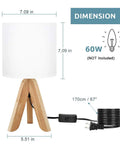 Cozy Kids Table Lamp With Fabric Shade And Wood Tripod Base showing dimensions 14.57x7.09x5.51in with cord