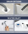 Drain options and water inlet setup for Fully Automatic Portable Washing Machine And Spin Dryer Combo With 14 Lbs Capacity.