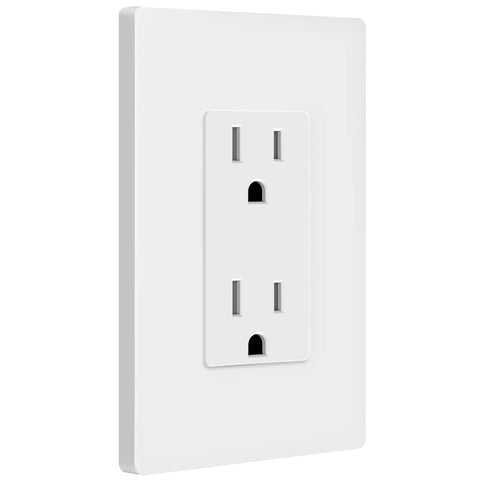 Glossy Decorator Outlet 15A Standard Wall Receptacle 1 Gang Replacement Slick Modern Finish Easy To Clean Shallow Body Design 10 Pack For Quick Home Electrical Upgrades, white