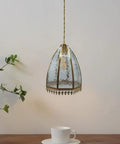 Glass Lampshade Hanging Light Fixture With Adjustable Cord For Living Room Or Dining, Modern Glass Pendant Lights With Brass Accents