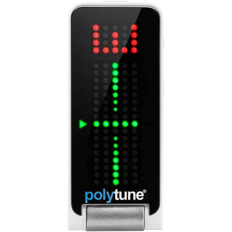 PolyTune Clip On Guitar Tuner With Polyphonic Tuning Strobe And Chromatic Modes Plus 108 LED Matrix Display close-up view.