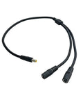 Slick Black Y Splitter Charging Extension Cable With Tangle Free Layout For Hassle Free Device Sync And Ultra Clean Cable Management Perfect For Tight Quarters Installations Plus Smart Short Throw Design Keeps Your Rig Looking Sharp, showing a compact design with two connectors.