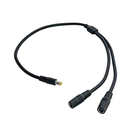 Slick Black Y Splitter Charging Extension Cable With Tangle Free Layout For Hassle Free Device Sync And Ultra Clean Cable Management Perfect For Tight Quarters Installations Plus Smart Short Throw Design Keeps Your Rig Looking Sharp, showing a compact design with two connectors.