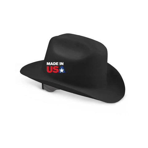 Cowboy Style Nonvented Full Brim Hard Hat With 4 Point Ratchet Suspension ANSI Z89.1 Type 1 Class E OSHA Compliant Safety Helmet, black, USA made