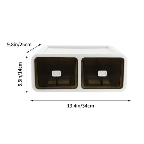 Kick It Organized With Top Tier Stackable Underwear Drawer Box, 13.4in PP plastic for socks with two brown bins.