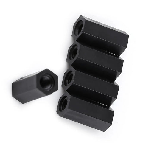 Order 100 M3 Female To Female Hex Nylon Standoff Spacers Black Pillars For Circuits And Machinery Mounting showing black hex nylon standoffs.