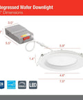 Led Recessed Downlights 6 Inch Wafer Kit With 5 In 1 Switchable White Color Temperature 120 Volt Regressed Trim dimensions