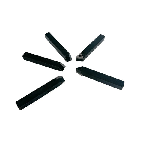Rock Solid Set of Five 1/2 Inch Indexable Carbide Lathe Turning Tool Bits With Chip Breaker Inserts For Precision Metalworking And Heavy Duty DIY Projects Right Left Threading Plus Angled Styles displayed on a white background.