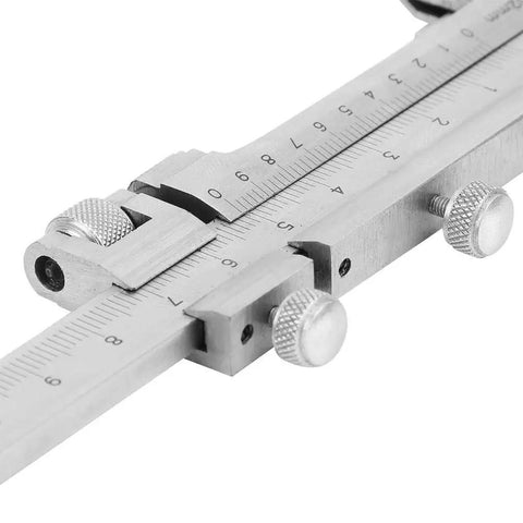 Gear Tooth Vernier Caliper With Stainless Steel Build, Dual Perpendicular Vernier Scales in close-up view