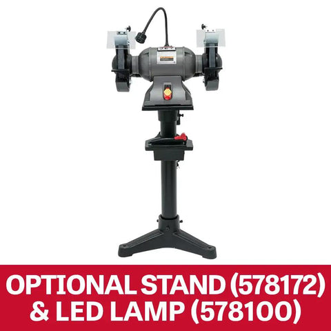 10 Inch Bench Grinder With Badass 1.5 Hp Motor Spinning At 1800 Rpm features a sturdy cast iron base and dual grit wheels.