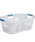 XL Hip Hugger Laundry Basket 2.1 Bushel White With Royal Blue Handles For Easy One Hand Carry Laundry Storage Snag Resistant