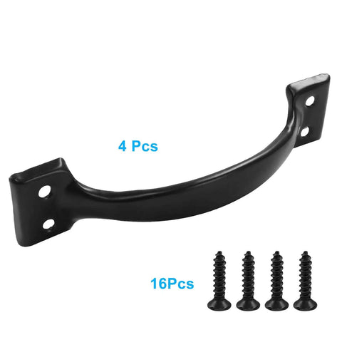 4 Pack Vintage Black Gate Handles Curved Pulls For Barn Doors Cabinets And Furniture 5.4 Inch Heavy Duty Hardware With Mounting Screws