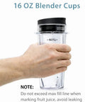 Hand holding 16oz Single Serve Blender Cup Set With Sip And Seal Lids For Compact Personal Blenders BPA Free Easy To Clean