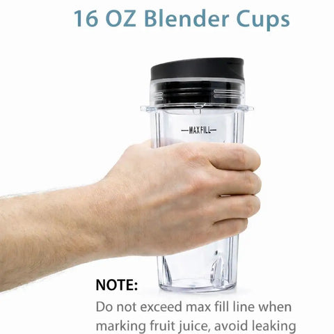 Hand holding 16oz Single Serve Blender Cup Set With Sip And Seal Lids For Compact Personal Blenders BPA Free Easy To Clean