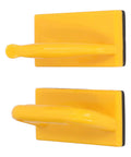 Two pack safety push block set with high visibility no slip grip for woodworking on table saws jointers and routers, top view.