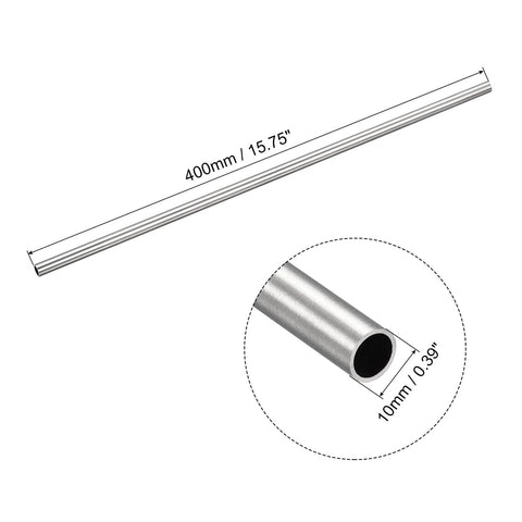 uxcell 304 stainless steel capillary tube, 10 mm OD, 1 mm wall, 400 mm length; cross-section inset