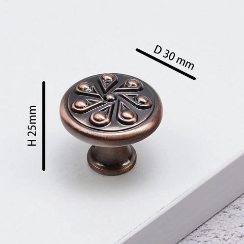 Antique Copper Round Cabinet Knob, 30mm diameter, zinc alloy decorative pull handle, part of 5 pack for drawers and wardrobes