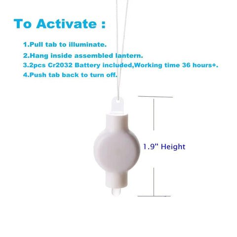 24 Pack Battery Powered LED Lights For Paper Lanterns Balloons Floral Weddings And Festival Decorations Warm White Long Lasting Brightness With 36 Hour Run Time And Included CR2032 Batteries Easy Install Great For Indoor Or Outdoor Festive Decor, showing pull-tab activation and battery details.