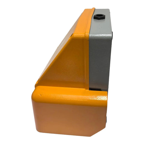 Side view of 380V AC Foot Pedal Switch Double Pedal With YDT1 18 1 NO 1 NC Per Pedal Compatible With Temco CN0005, orange and gray color