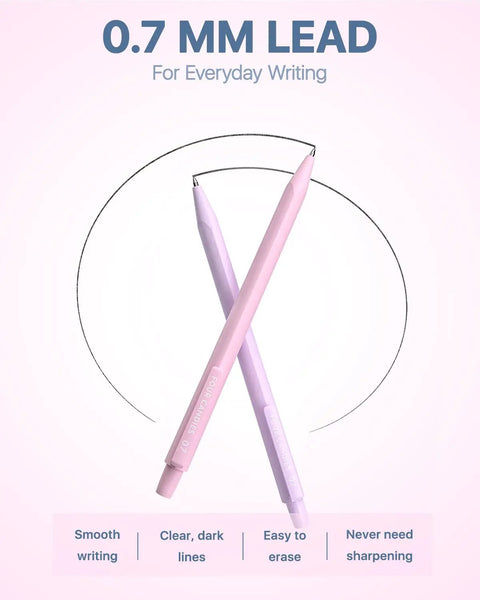 Six Cute Mechanical Pencils Set With 0.7mm Lead, 360 Leads And 12 Erasers, Plus Storage Case For Writing And Drawing, pink and violet pens