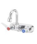 Workboard Wall Mount Faucet With 4 Inch Centers 131X Swivel Gooseneck Lever Handles Brass Construction ADA Compliant Two Hole Wall Mount Design