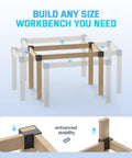 8 Pack Heavy Duty 2x4 Workbench Brackets Set, 3 Way Right Angle Corner Brackets in use for building adjustable workbench frames