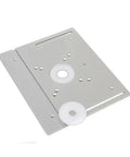 Heavy Duty Aluminum Router Table Insert Plate With Detachable Miter Gauge Sleek Woodworking Flush Trim Accessory in silver.