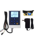 Water Flow Control Meter With LCD Display And G Half Inch Thread Hall Sensor Flowmeter Temperature Sensor, Quantitative Flow Control, Total Flow Alarm, No Fuss Install, Works With Android And Raspberry Pi; includes LCD panel, sensor, and adapter.