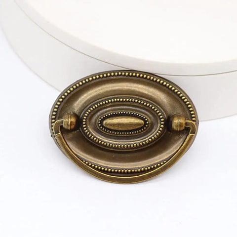 Ring Pull Cabinet Handles Set Six Pack Brass Bronze Finish For Dresser Cupboard Wardrobe Drawer 80x57mm Pulls For Bedroom Kitchen Home Decor Old School Vintage Style Hardware on white surface.