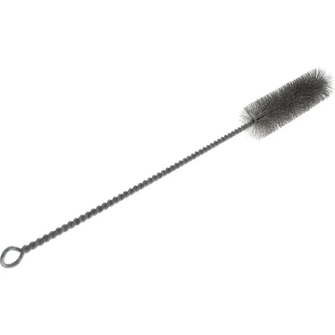 Metal wire brush with twisted handle and loop end, used for cleaning tight spaces and removing debris from tools and equipment.