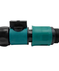 Garden Hose Quick Connect Set With Shutoff Valve Male And Female Three Quarter Inch Quick Connectors shown in side view.