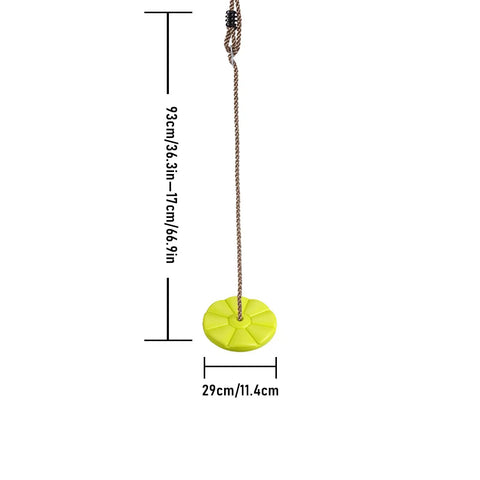 Tree Swing Disc Seat for Kids Yellow Round Outdoor Backyard Swing With 220lbs Capacity Perfect for Ages 3 To 10 Adjustable Rope 55 To 71 Inches