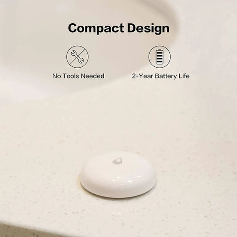 3 Pack Water Leak Sensor Kit With Zigbee Connectivity For Smart Home Alarm Systems, Smart Water Detector For Leak Alerts, Requires Hub Not Compatible With Other Brand Hubs, 2.4GHz WiFi Required, compact white sensor