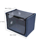 Foldable Pet Nebulizer Box For Dogs And Cats With Dual Holes Transparent Oxygen Inhalation Chamber side view with measurements